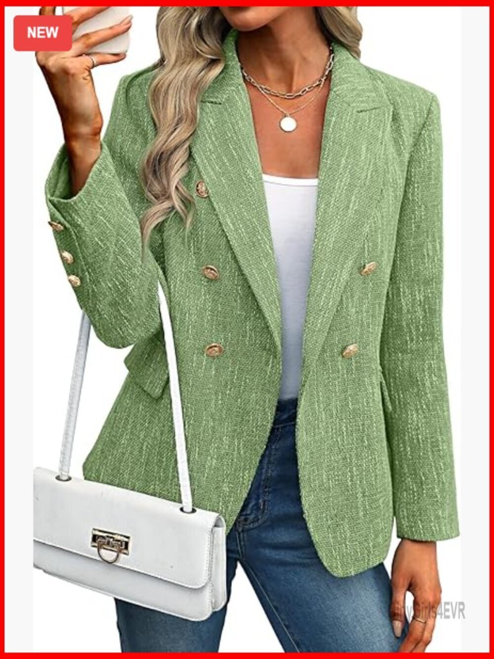 Tweed Blazer Double Breasted Jacket Business Casual Work Suit